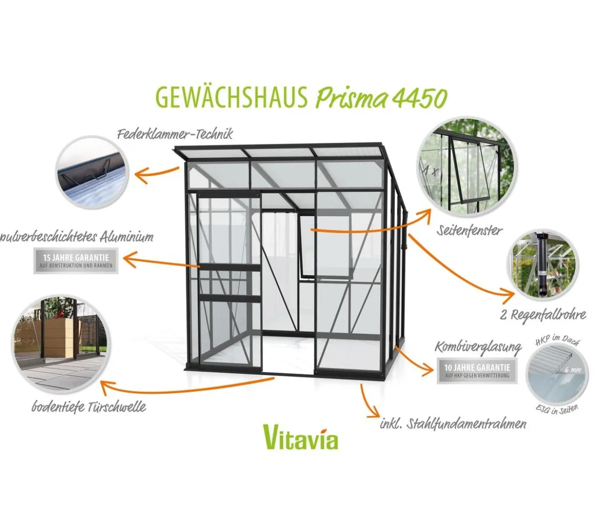 Vitavia Gewächshaus Prisma 4450 ESG/HKP, inkl. Stahlfundamentrahmen