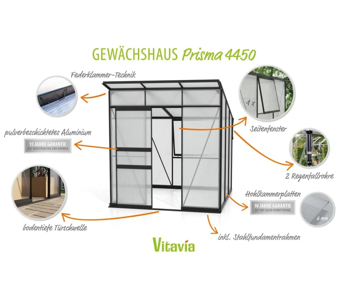Vitavia Gewächshaus Prisma 4450 HKP, inkl. Stahlfundamentrahmen