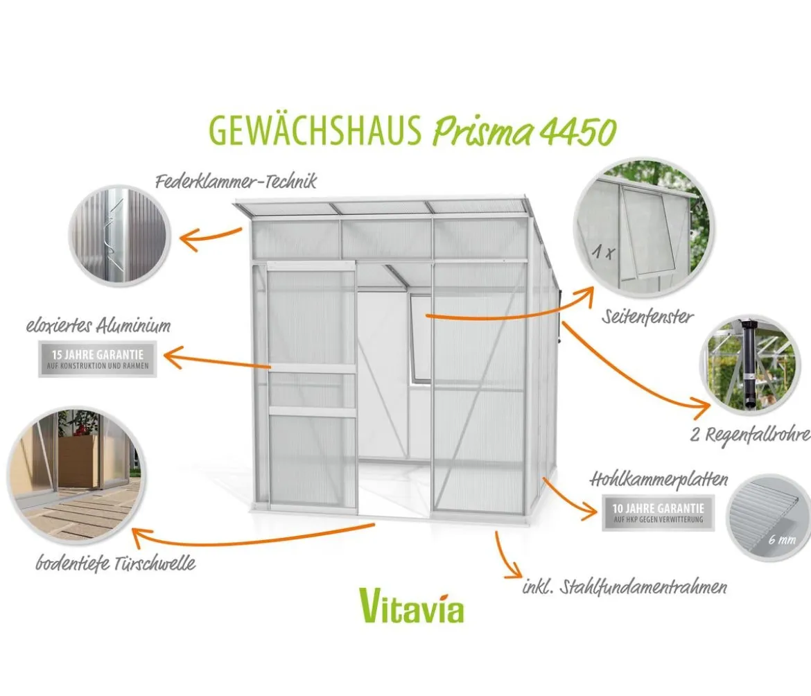 Vitavia Gewächshaus Prisma 4450 HKP, inkl. Stahlfundamentrahmen