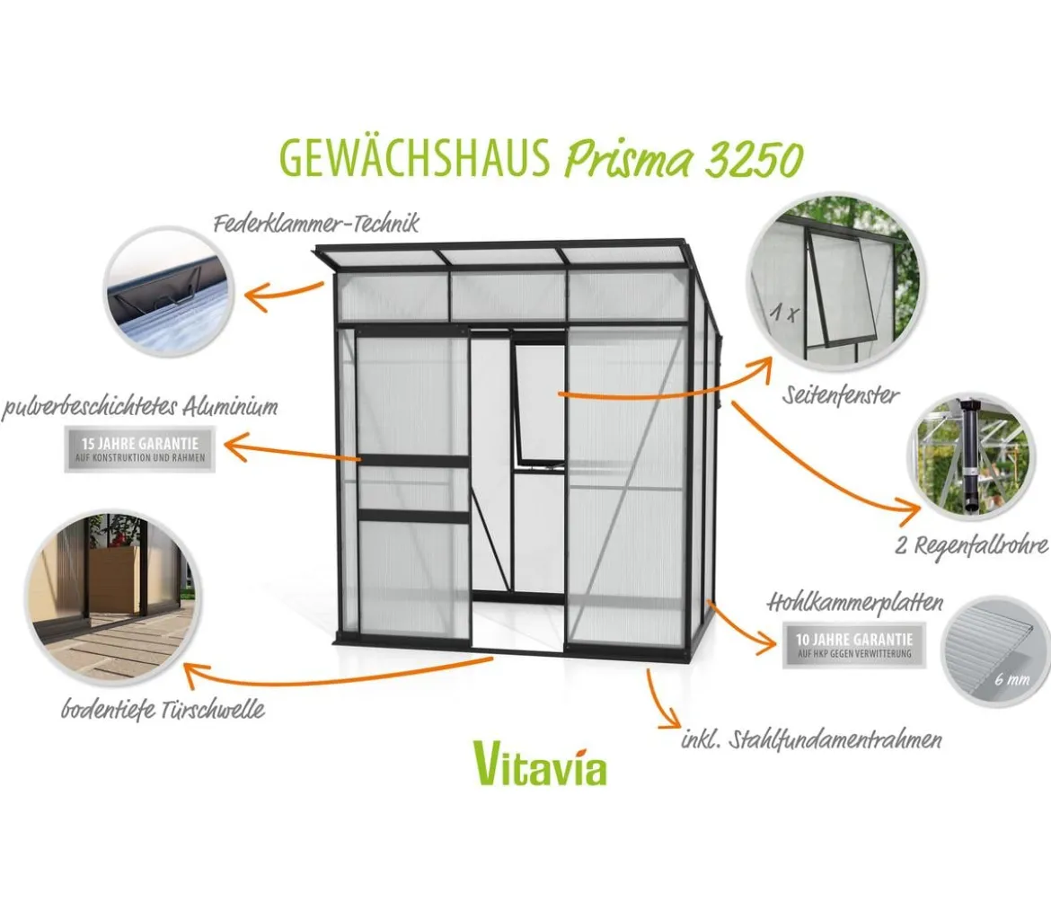 Vitavia Gewächshaus Prisma 3250 HKP, inkl. Stahlfundamentrahmen