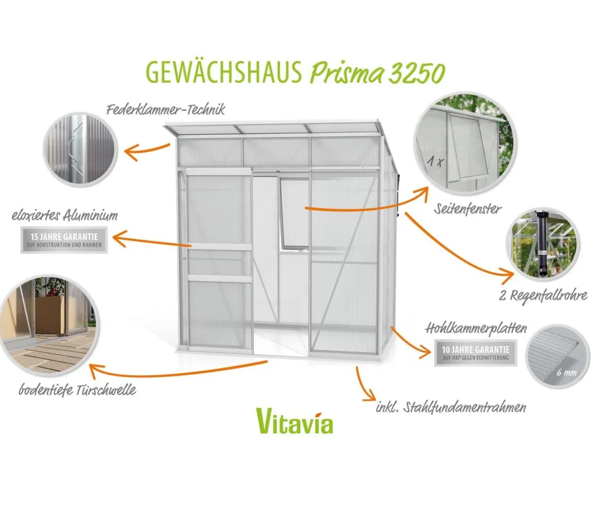 Vitavia Gewächshaus Prisma 3250 HKP, inkl. Stahlfundamentrahmen
