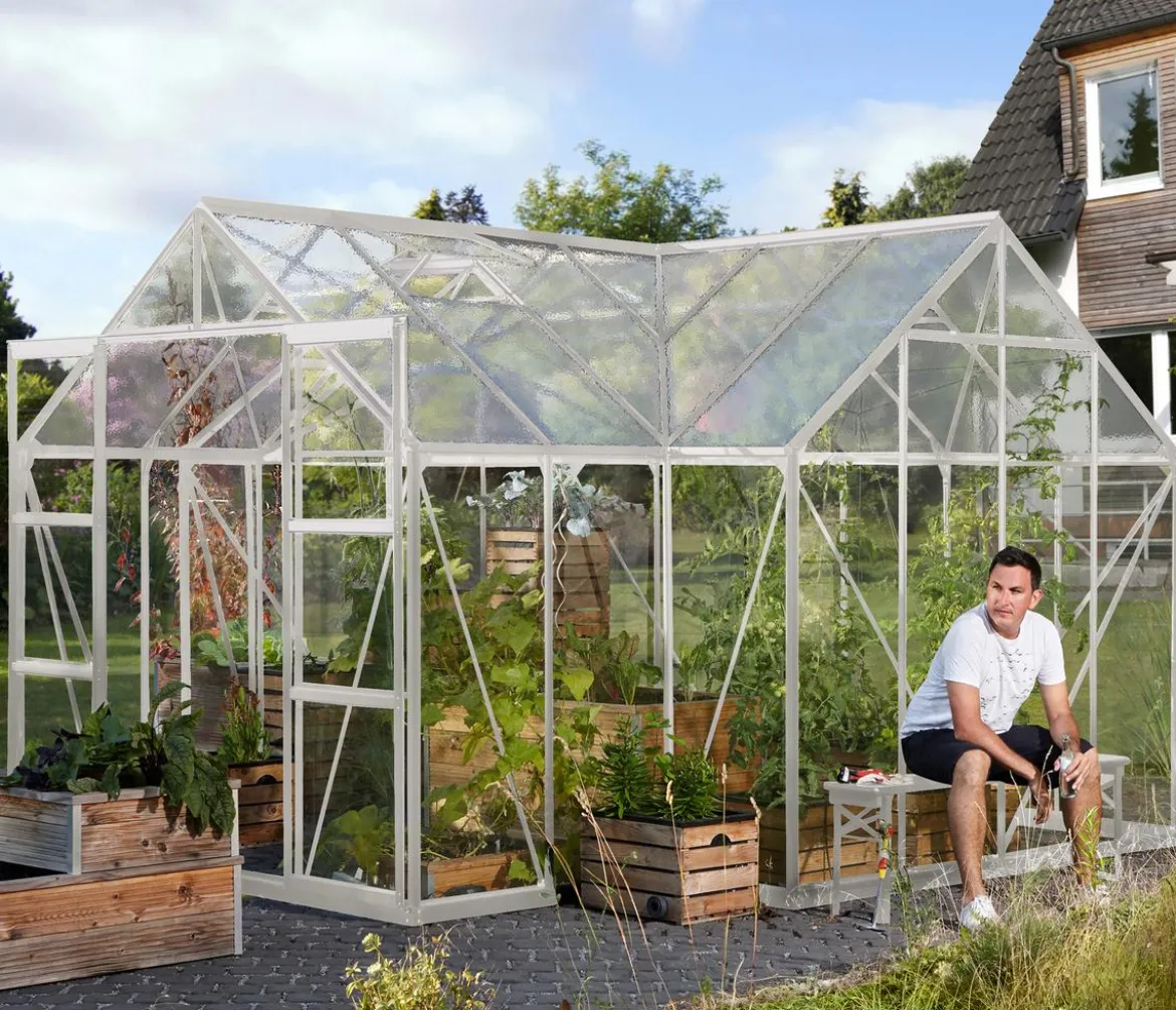 Vitavia Gewächshaus Sirius ESG, inkl. Stahlfundamentrahmen, ca. B383/H254/T383 cm