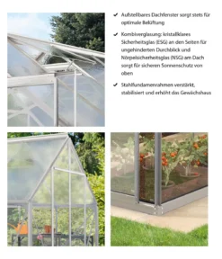 Vitavia Gewächshaus Sirius ESG, inkl. Stahlfundamentrahmen, ca. B383/H254/T383 cm