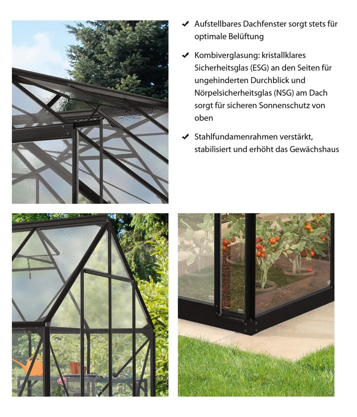 Vitavia Gewächshaus Sirius ESG, inkl. Stahlfundamentrahmen, ca. B383/H254/T383 cm