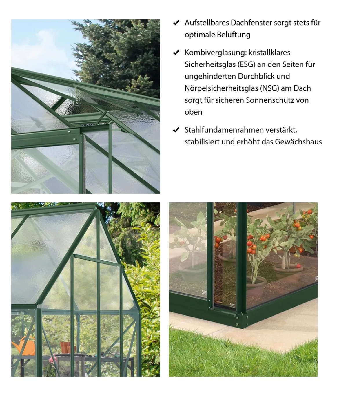 Vitavia Gewächshaus Sirius ESG, inkl. Stahlfundamentrahmen, ca. B383/H254/T383 cm