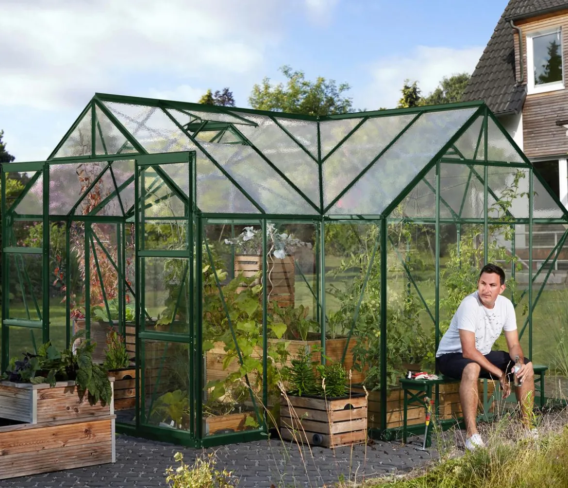 Vitavia Gewächshaus Sirius ESG, inkl. Stahlfundamentrahmen, ca. B383/H254/T383 cm
