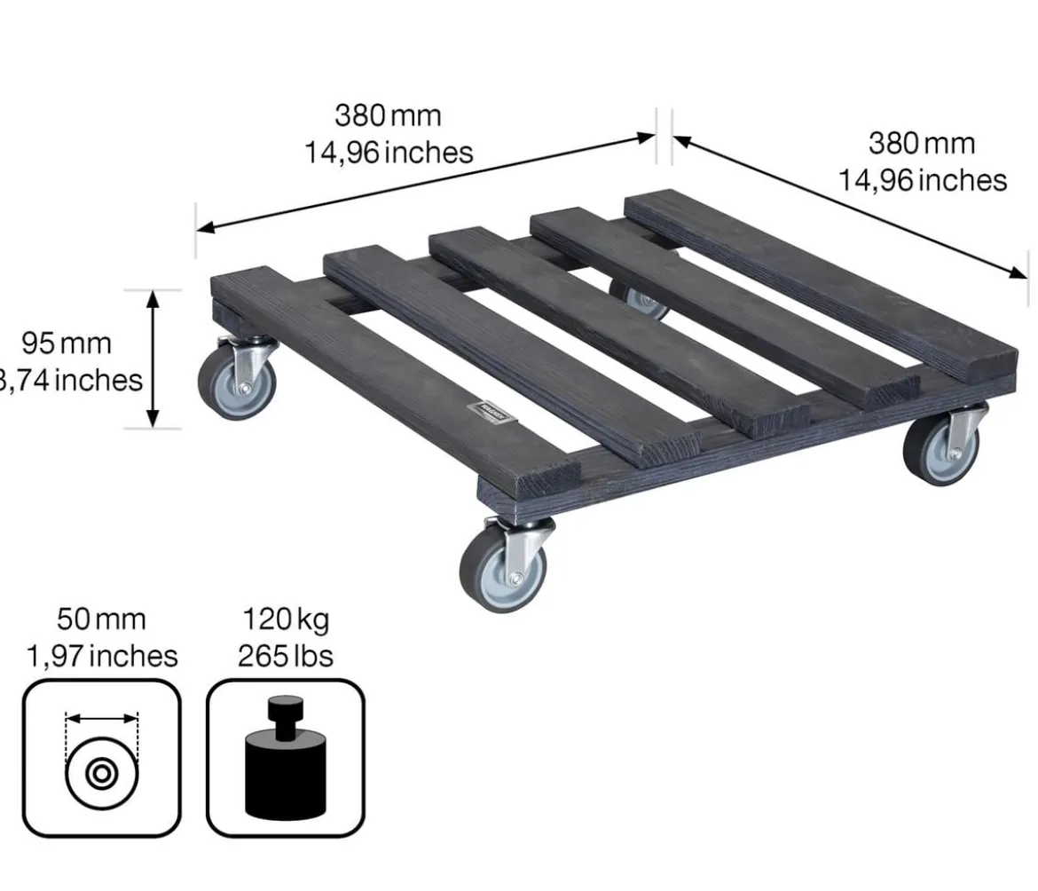 Wagner Pflanzroller Massivholz, anthrazit, ca. B38/H9,5/T38 cm