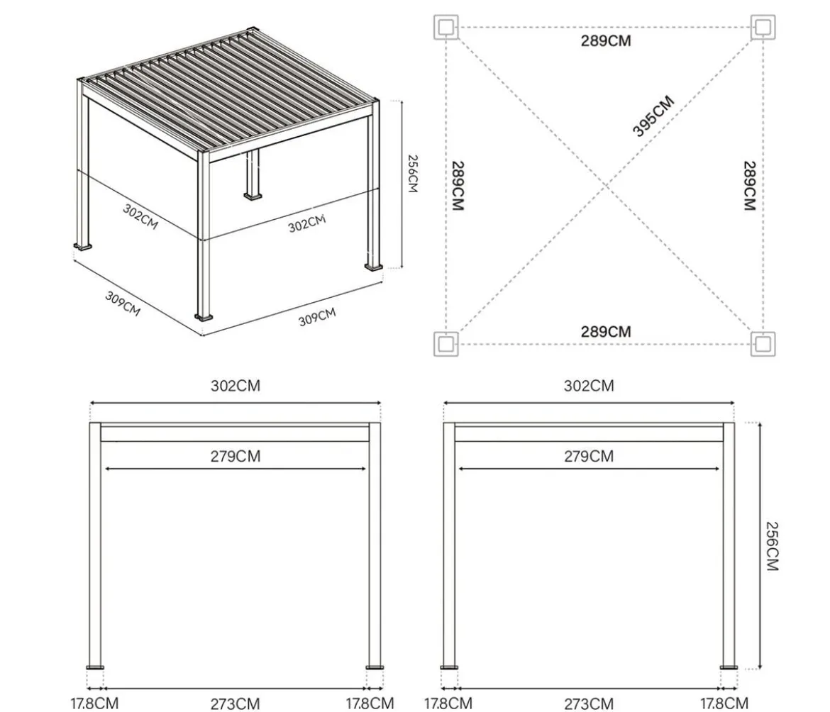 Weide Classic Pergola Alu-Stahl, ca. B300/H255/T300 cm