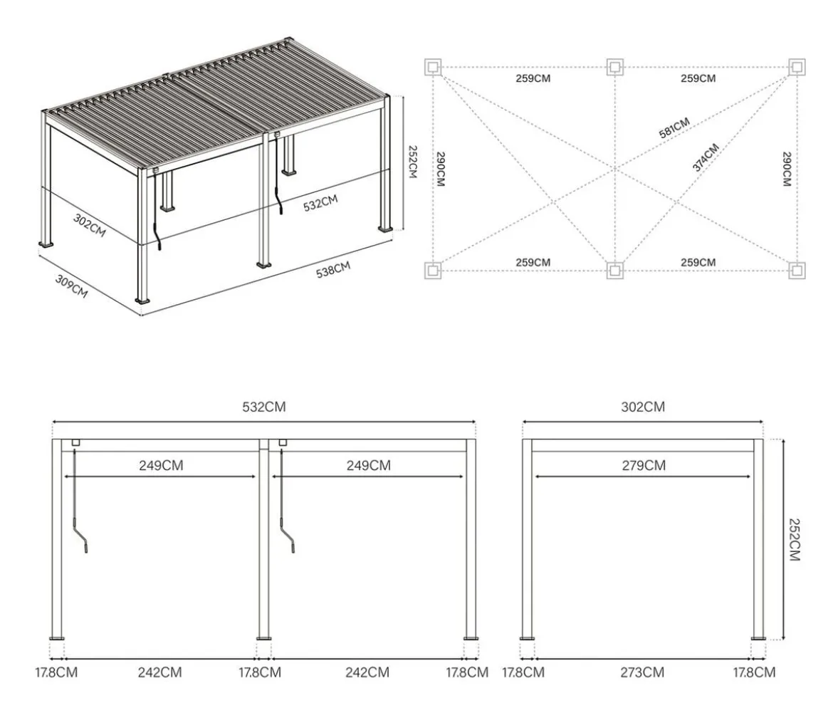 Weide Classic Pergola 3x5,3 Alu-Stahl, ca. B530/H255/T300 cm