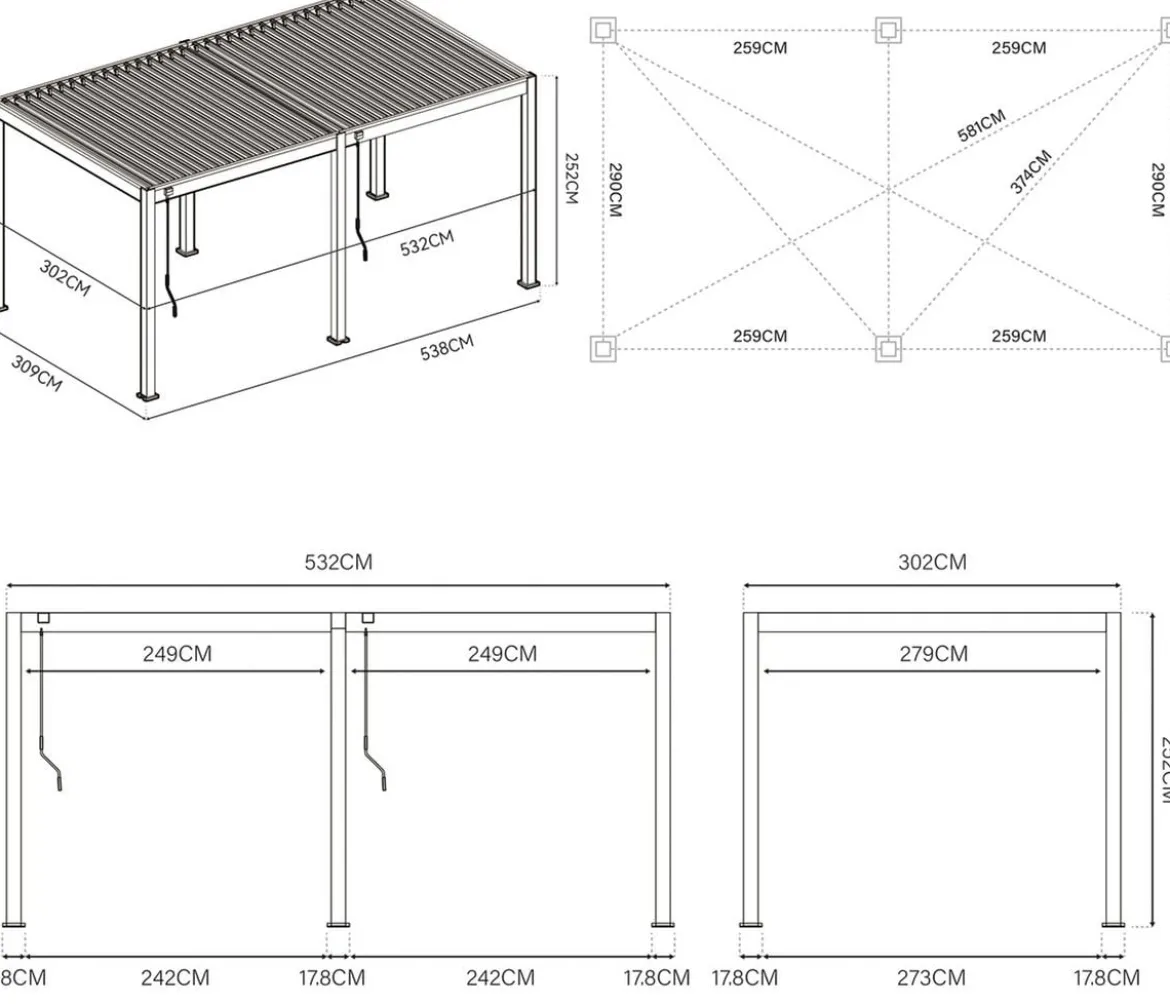 Weide Classic Pergola 3x5,3 Alu-Stahl, ca. B530/H255/T300 cm
