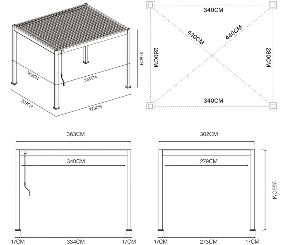 Weide Classic Pergola 3x3,6 Alu-Stahl, ca. B360/H255/T300 cm