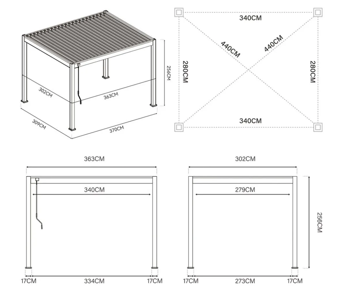 Weide Classic Pergola 3x3,6 Alu-Stahl, ca. B360/H255/T300 cm