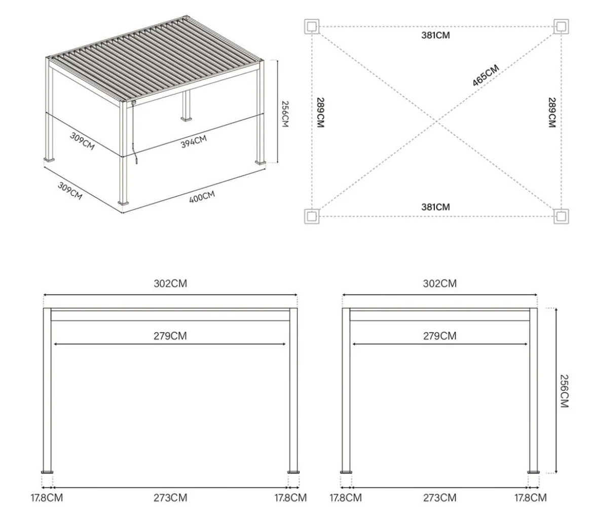 Weide Classic Pergola 3x4 Alu-Stahl, ca. B400/H255/T300 cm