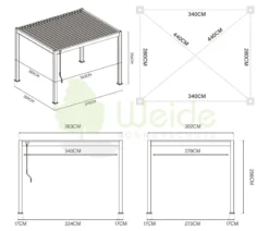 Weide Classic Pergola 3x3,6 inkl. LED, ca. B360/H255/T300 cm