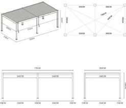 Weide Deluxe Pergola Voll-Alu, ca. B720/H255/T360 cm