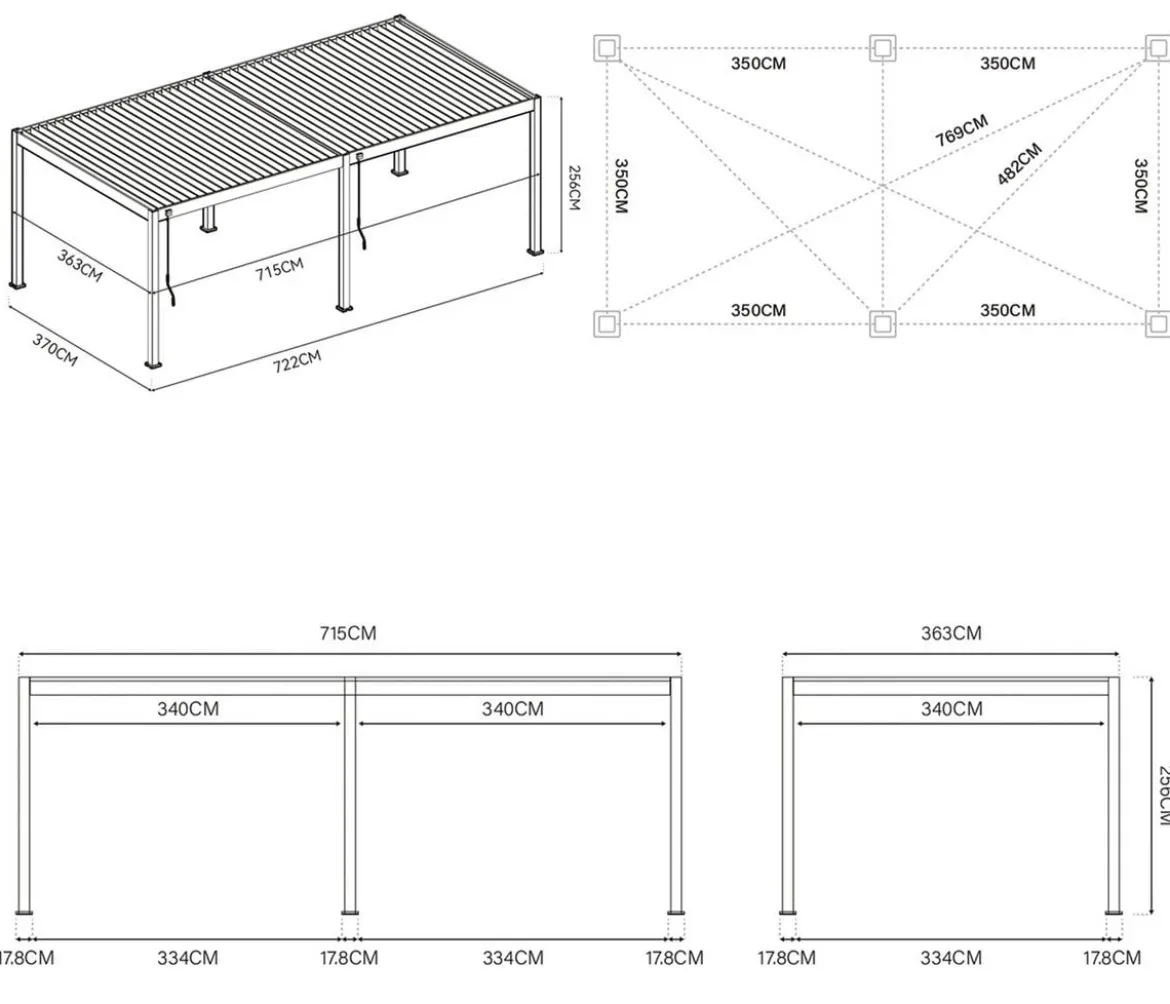 Weide Deluxe Pergola Voll-Alu, ca. B720/H255/T360 cm