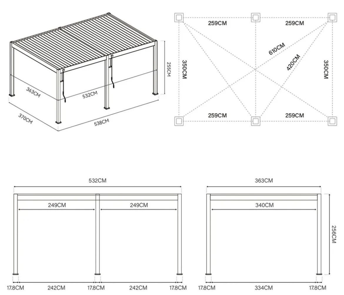 Weide Deluxe Pergola Voll-Alu, ca. B530/H255/T360 cm