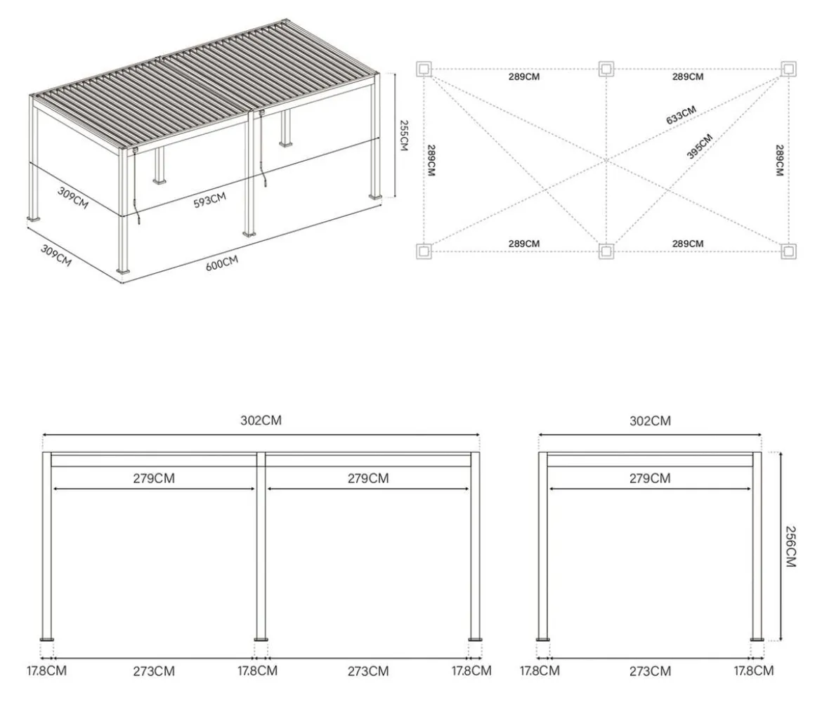 Weide Deluxe Pergola Voll-Alu, ca. B600/H255/T300 cm