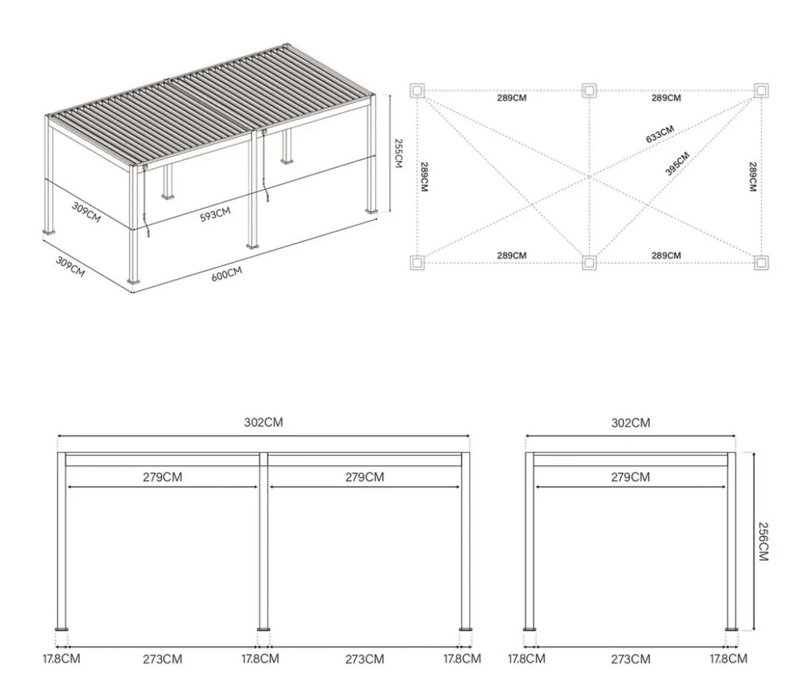 Weide Deluxe Pergola Voll-Alu, ca. B600/H255/T300 cm