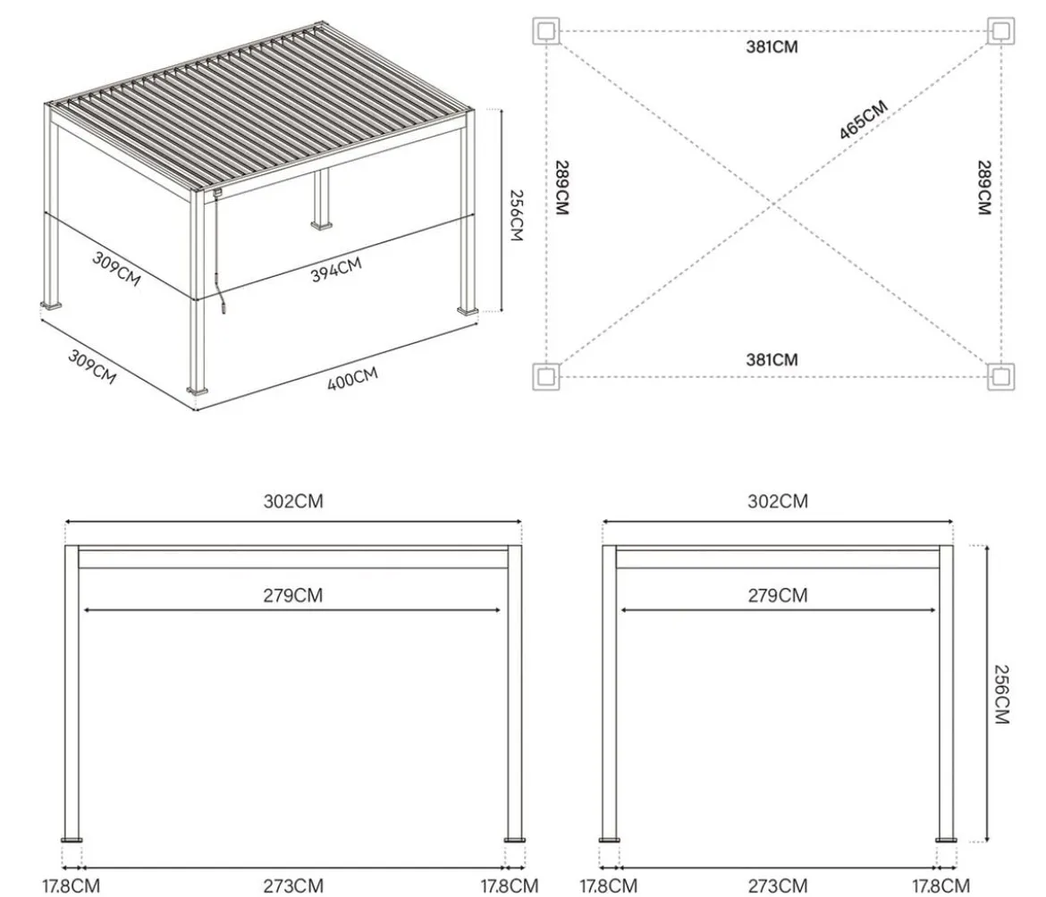 Weide Deluxe Pergola Voll-Alu, ca. B400/H255/T300 cm