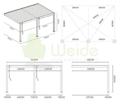 Weide Deluxe Wandpergola Voll-Alu, ca. B530/H255/T360 cm
