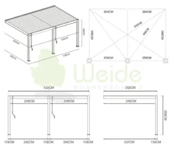 Weide Deluxe Wandpergola Voll-Alu, ca. B530/H255/T360 cm