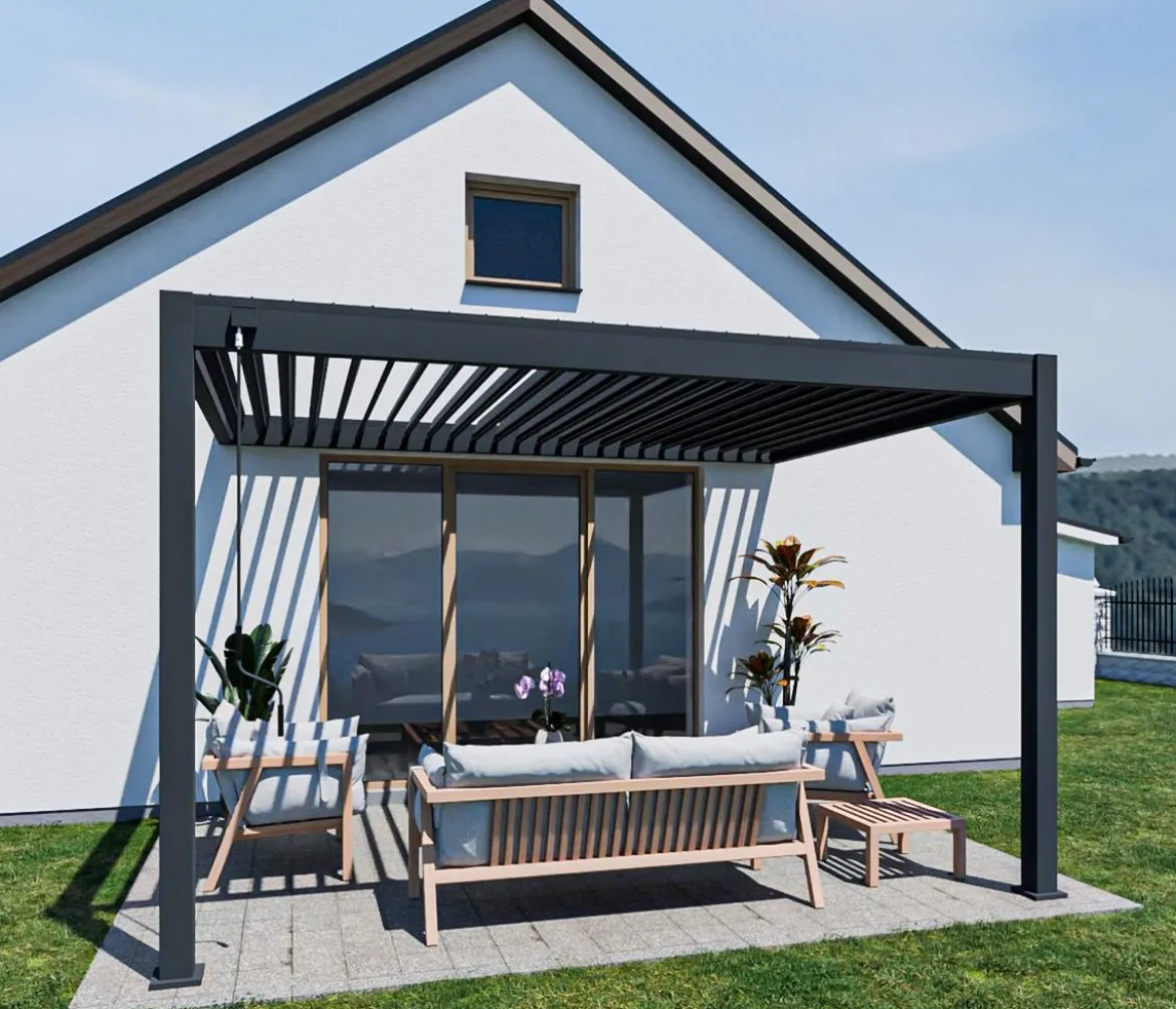 Weide Deluxe Wandpergola Voll-Alu, ca. B400/H255/T300 cm
