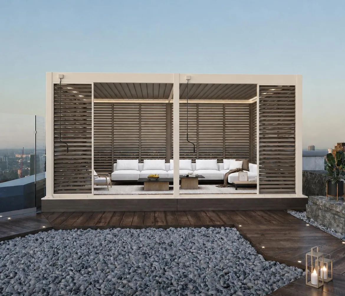 Weide Horizontales Seitenwand-Paneel, Holzoptik, verstellbare Lamellen, ca. B113/H236 cm