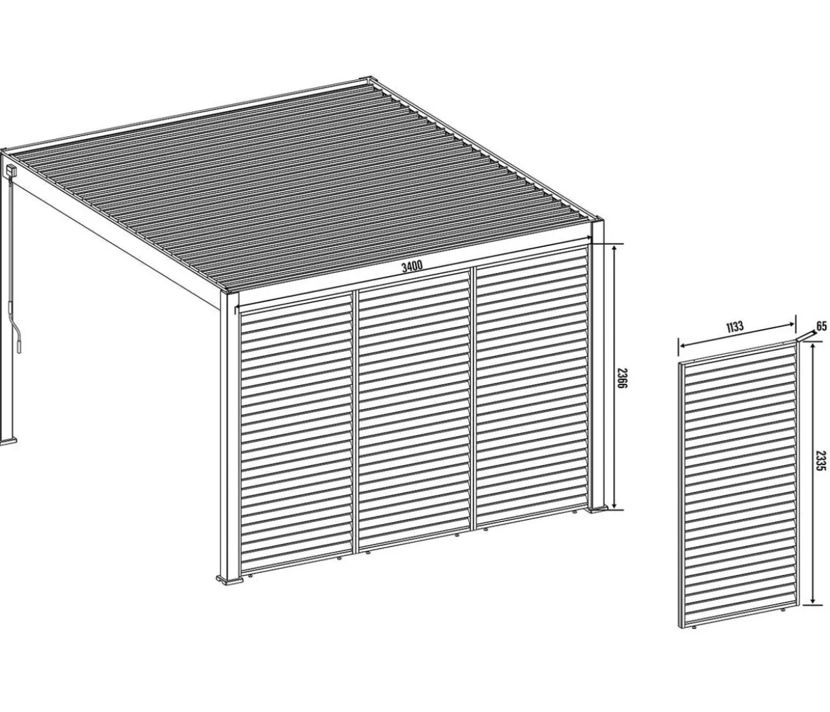 Weide Horizontales Seitenwand-Paneel, Holzoptik, verstellbare Lamellen, ca. B113/H236 cm