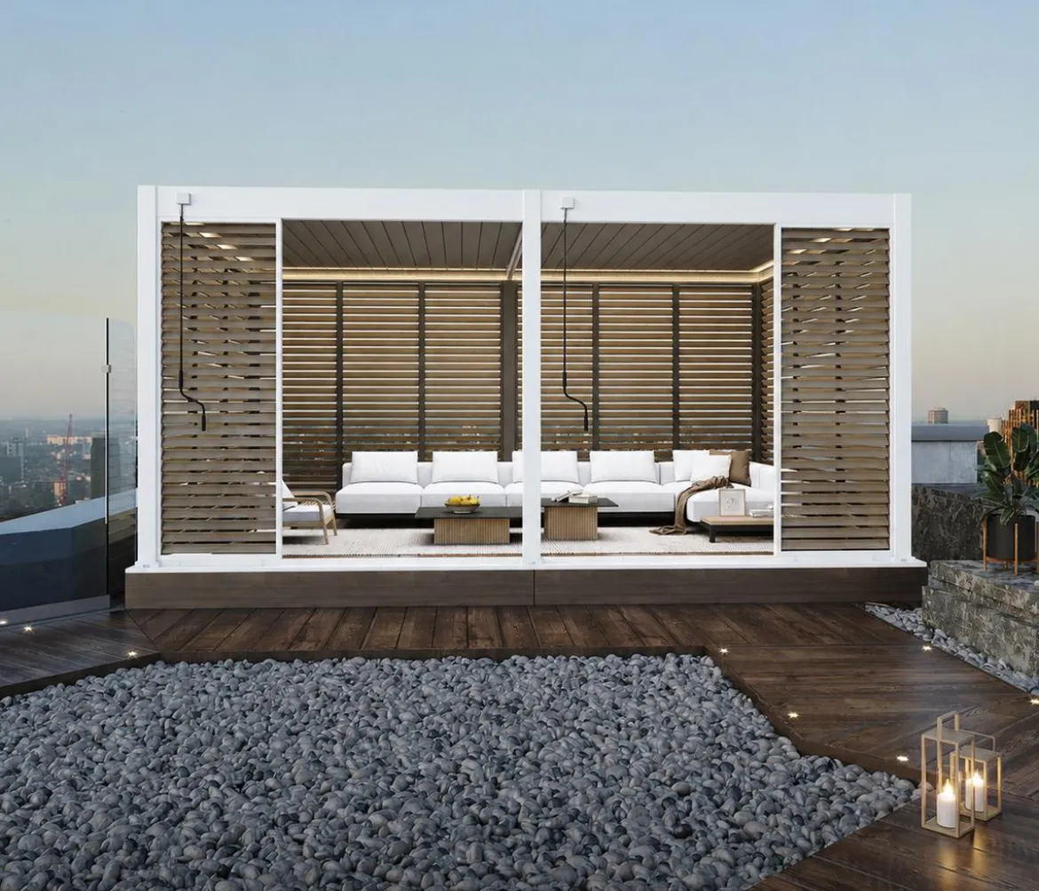 Weide Horizontales Seitenwand-Paneel, Holzoptik, verstellbare Lamellen, ca. B113/H236 cm
