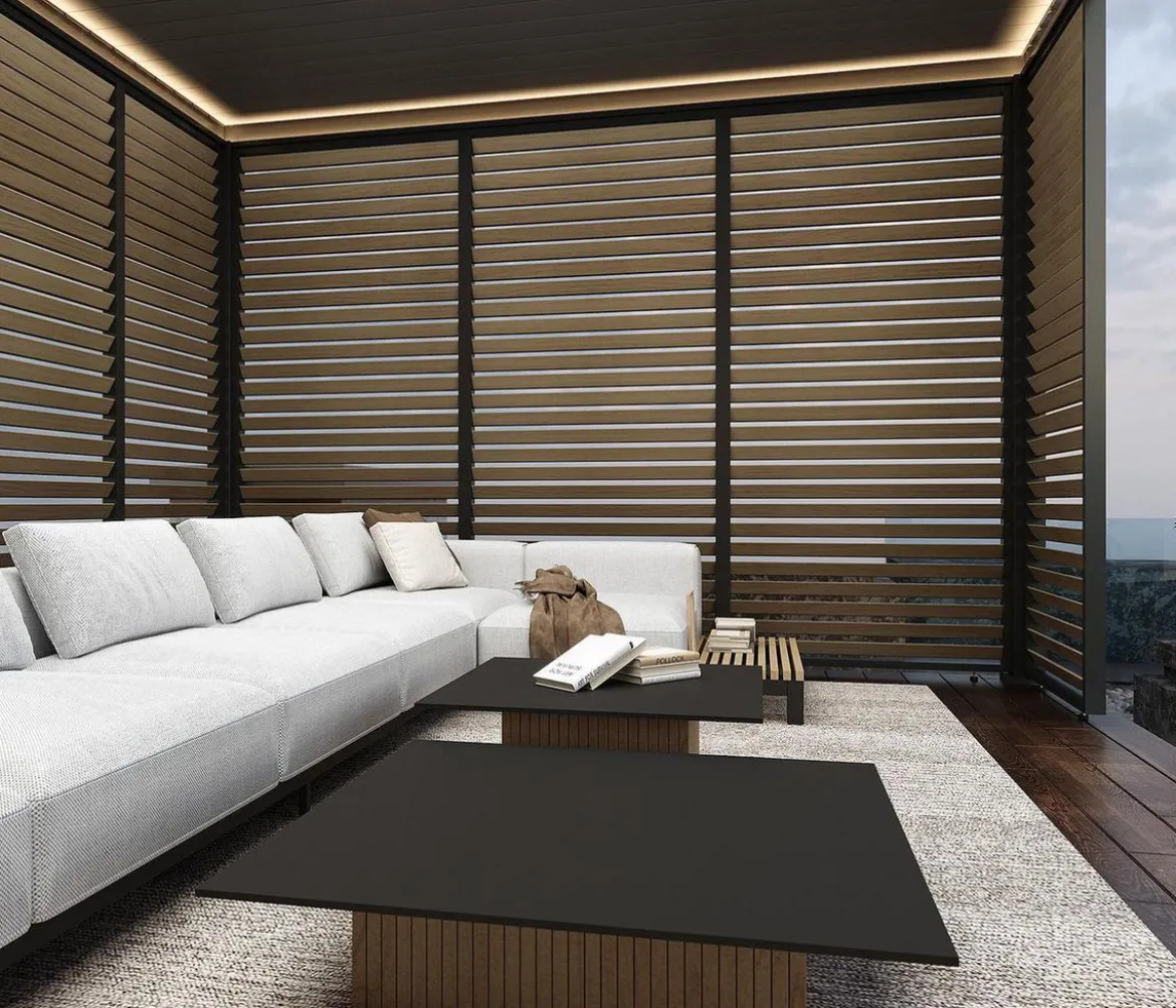 Weide Horizontales Seitenwand-Paneel, Holzoptik, verstellbare Lamellen, ca. B93/H236 cm