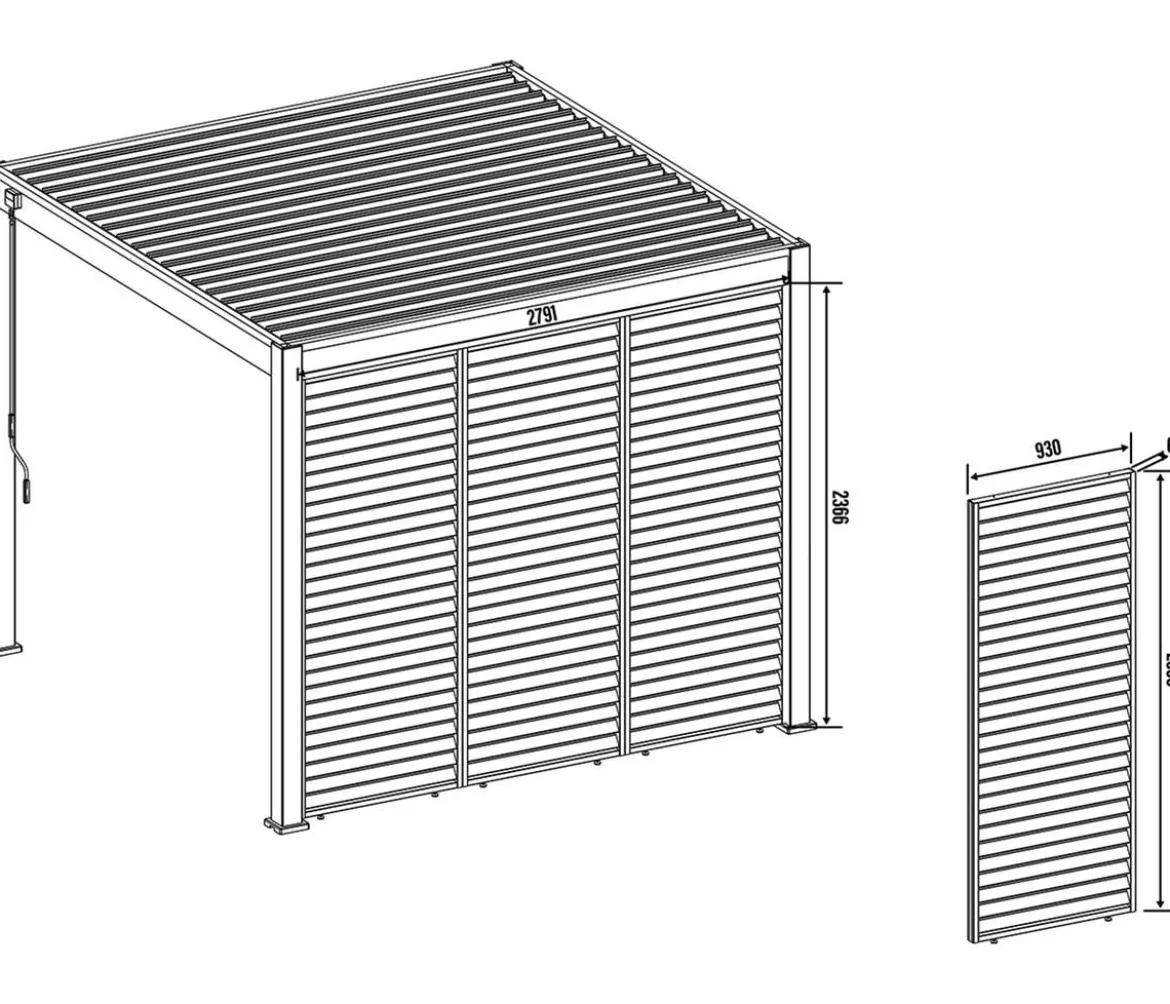 Weide Horizontales Seitenwand-Paneel, Holzoptik, verstellbare Lamellen, ca. B93/H236 cm