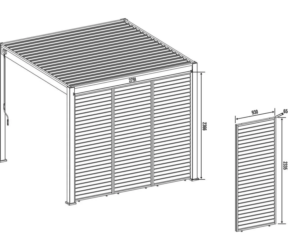Weide Horizontales Seitenwand-Paneel, Holzoptik, verstellbare Lamellen, ca. B93/H236 cm
