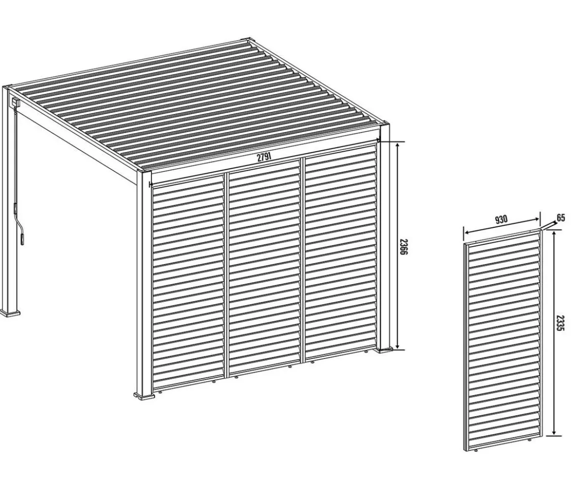 Weide Horizontales Seitenwand-Paneel, ca. B93/H236 cm