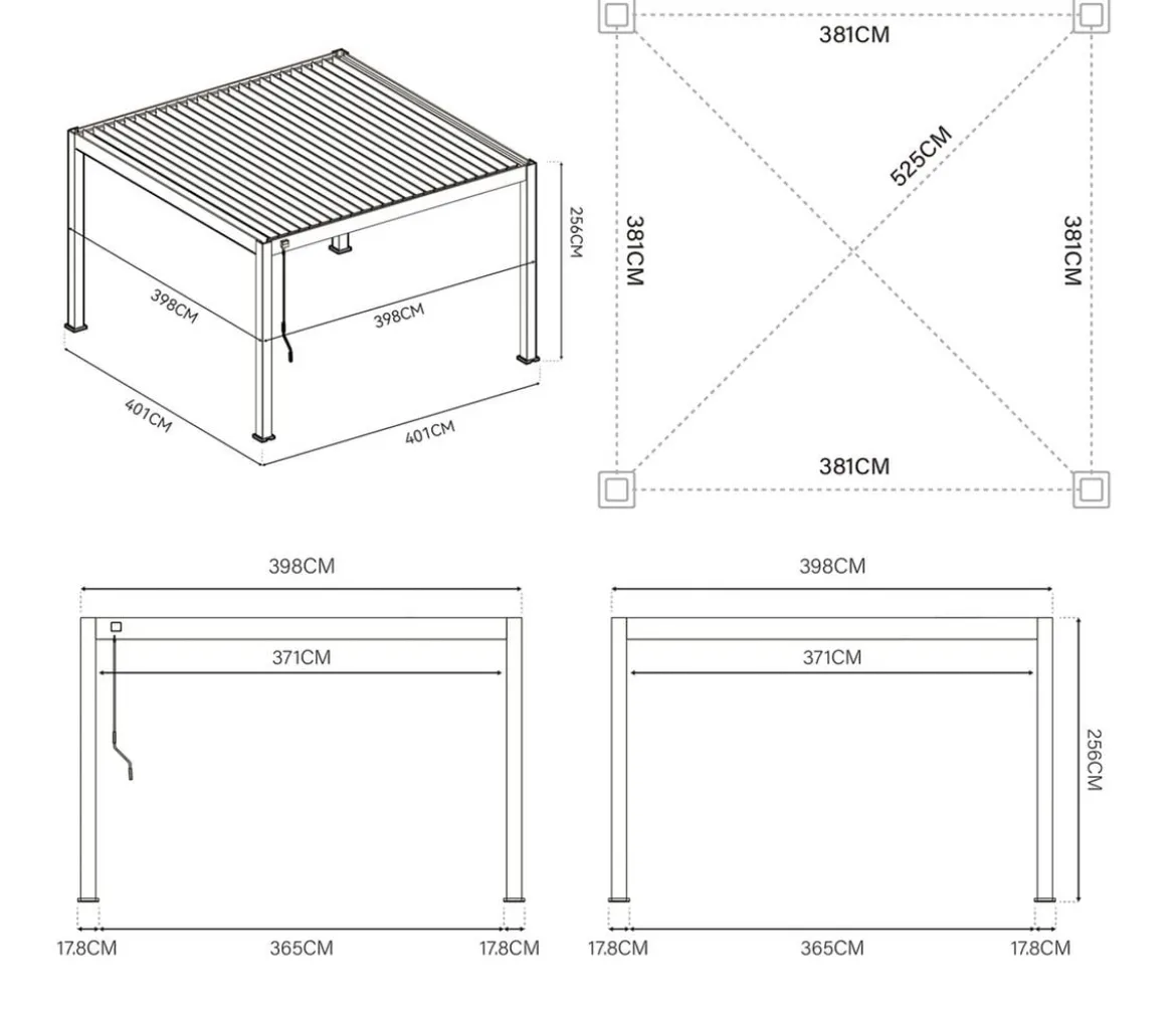 Weide Pergola Deluxe Plus 4x4, ca. B400/H255/T400 cm