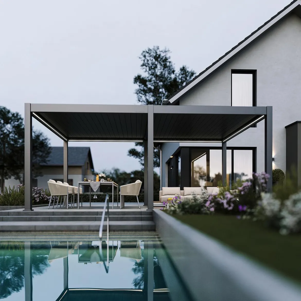 Weide Pergola LED E-Deluxe Plus 4x6, ca. B600/H255/T400 cm