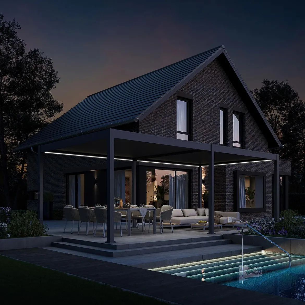 Weide Pergola LED E-Deluxe 3,6x7,2, ca. B720/H255/T360 cm
