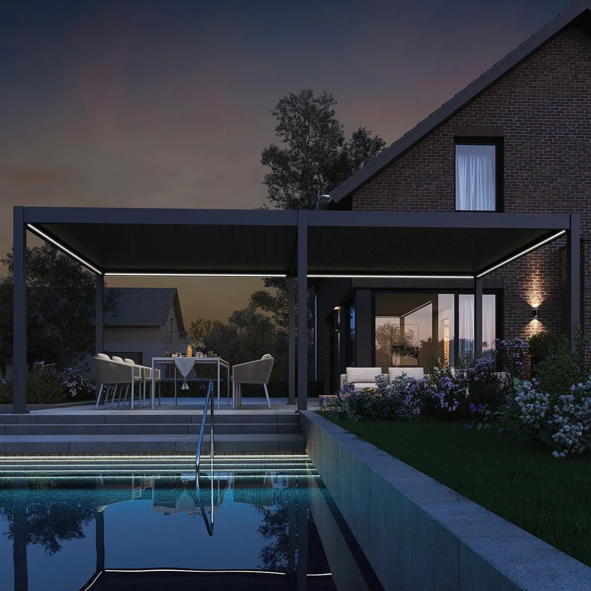 Weide Pergola LED E-Deluxe 3,6x7,2, ca. B720/H255/T360 cm
