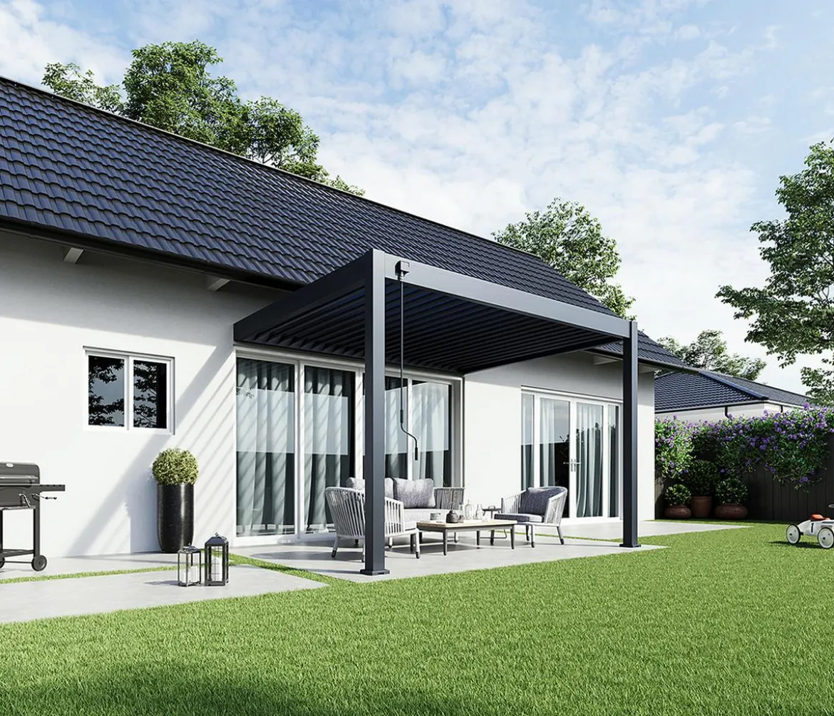 Weide Wand-Pergola Deluxe 3x3.6 Voll-Alu, ca. B360/H255/T300 cm