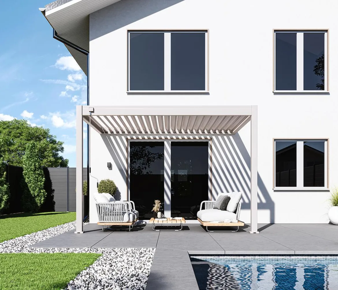 Weide Wand-Pergola Deluxe 3x3.6 Voll-Alu, ca. B360/H255/T300 cm