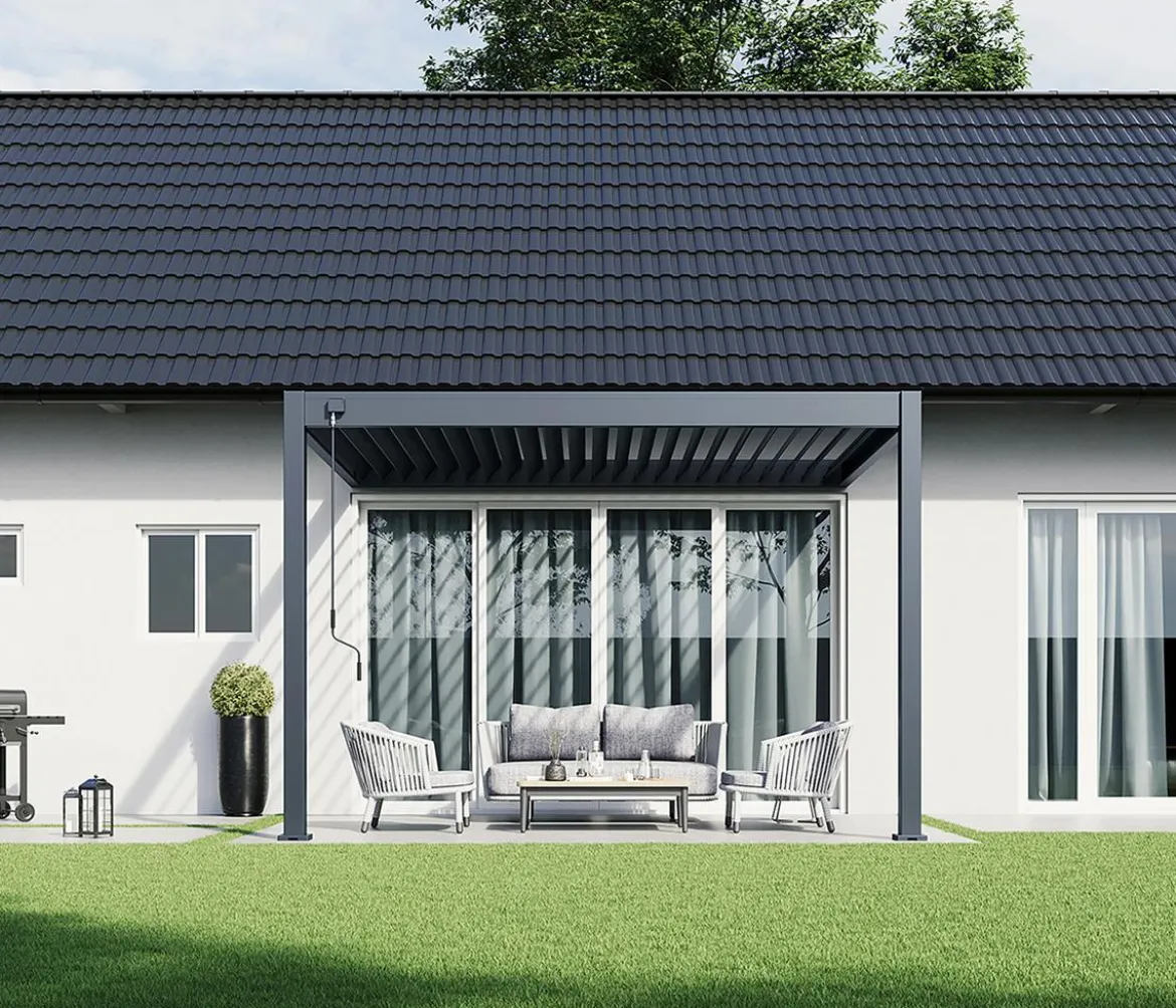 Weide Wand-Pergola Deluxe 3x3.6 Voll-Alu, ca. B360/H255/T300 cm