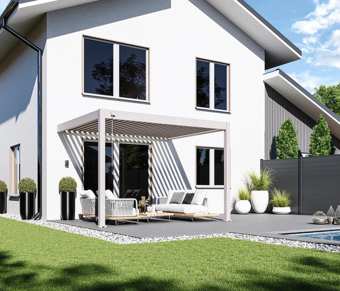 Weide Wand-Pergola Deluxe 3x3.6 Voll-Alu, ca. B360/H255/T300 cm