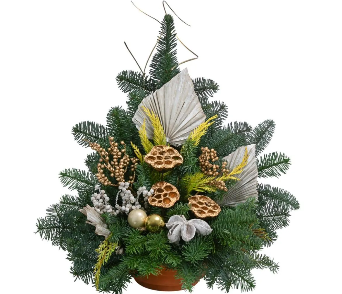 Weihnachtliches Grabgesteck, weiß, ca. B45/H50/T35 cm