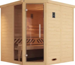 Weka Ecksauna Kemi mit Glastür und Fenster