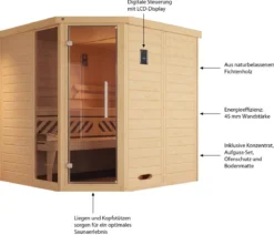 Weka Ecksauna Kemi mit Glastür und Fenster