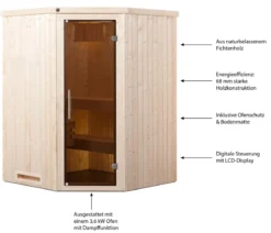 Weka Ecksauna Kiruna mit Glastür, inkl. Bio-Ofen