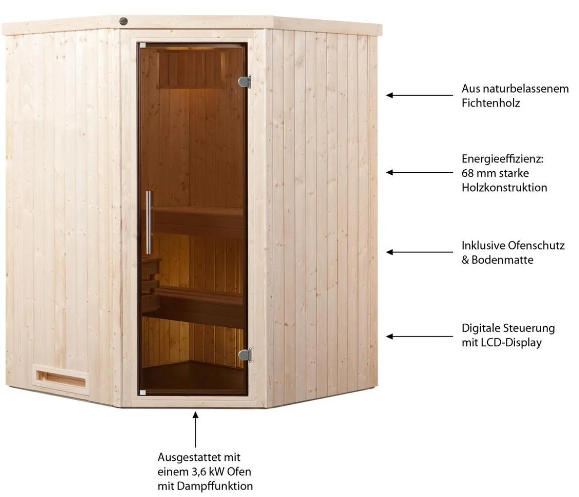 Weka Ecksauna Kiruna mit Glastür, inkl. Bio-Ofen