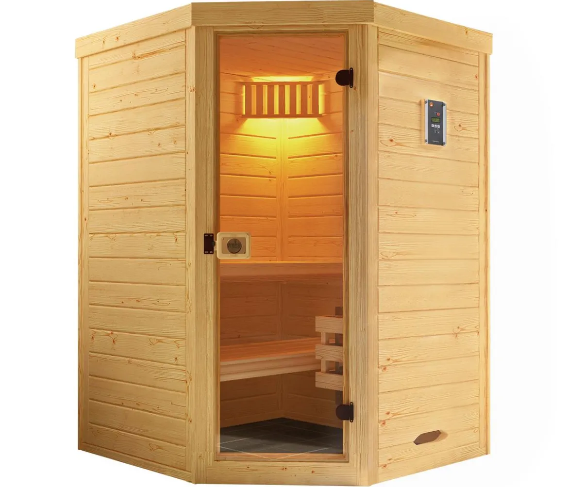 Weka Ecksauna Laukkala mit Glastür, ca. B144/H200/T144 cm