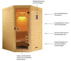 Weka Ecksauna Laukkala mit Glastür, ca. B144/H200/T144 cm