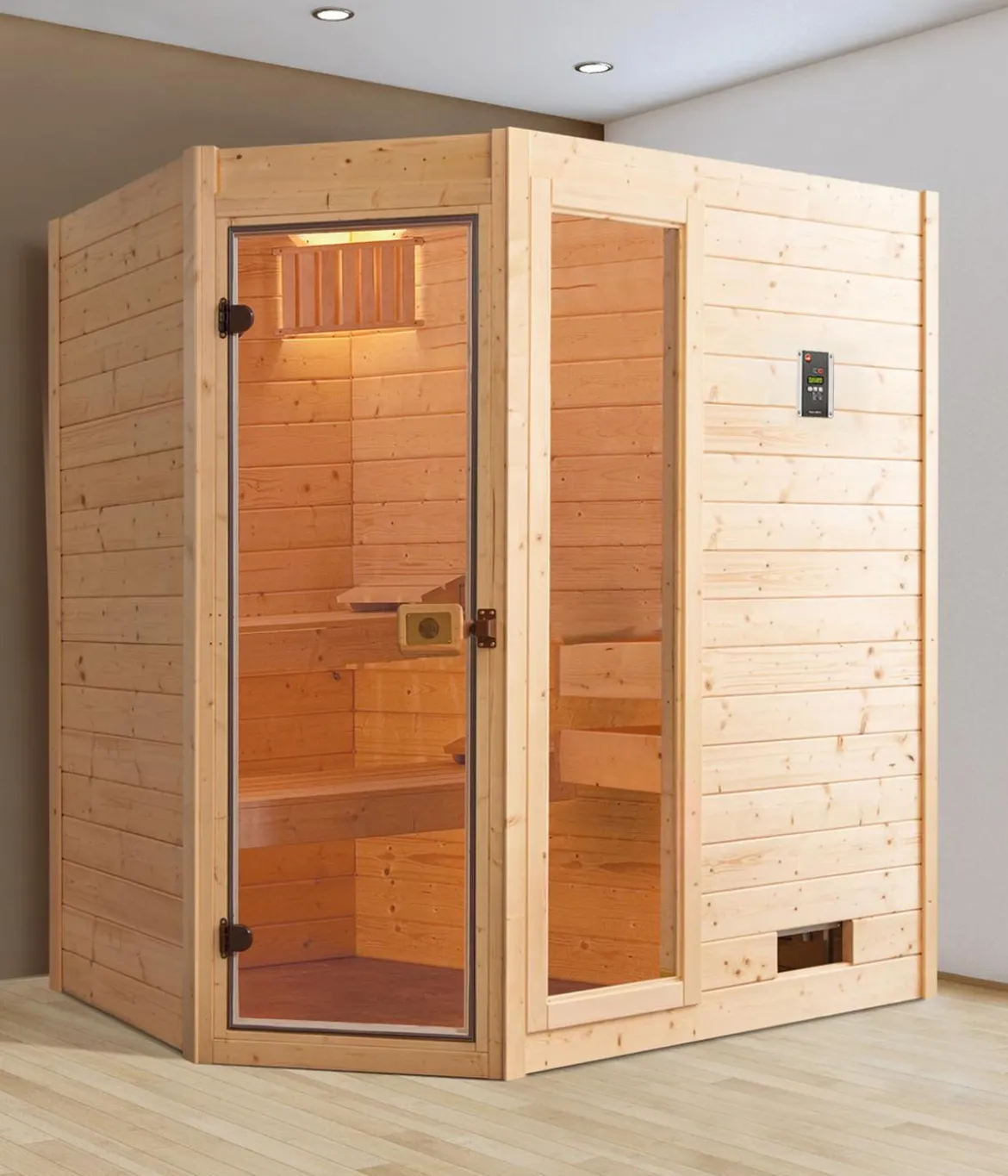 Weka Ecksauna Valida mit Glastür und Fenster
